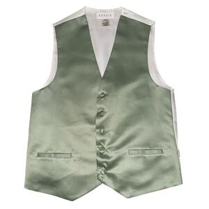 Azazie Men’s Satin Waistcoat Vest Sage Green V-Neck Button Front size medium